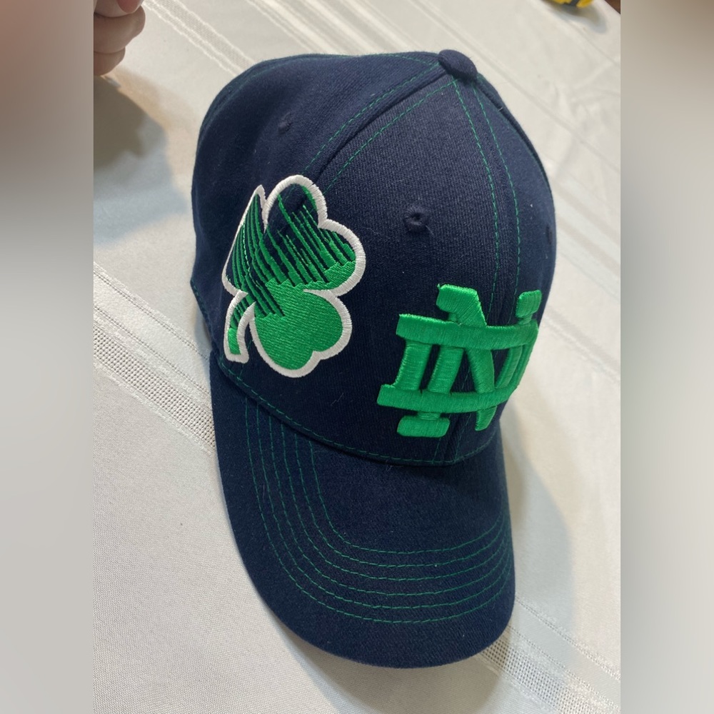 Notre Dame football baseball hat cap fighting Irish One-Fit shamrock blue green